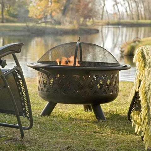 Image of 36-inch Bronze Fire Pit with Grill Grate Spark Screen Cover and Poker