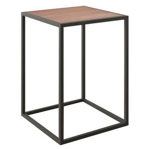 Modern Wood Top Black Metal Frame End Table Nightstand