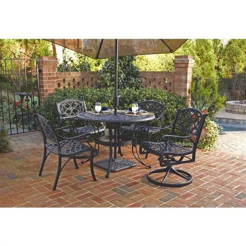 Image of 48-inch Round Black Metal Outdoor Patio Dining Table with Umbrella Hole