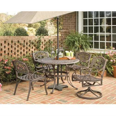 Image of 42-inch Round Patio Dining Table in Rust Brown Metal with Umbrella Hole