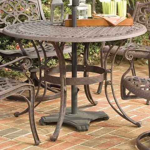 Image of 42-inch Round Patio Dining Table in Rust Brown Metal with Umbrella Hole