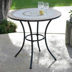 30-inch Round Bistro Style Wrought Iron Outdoor Patio Table with Tile Top