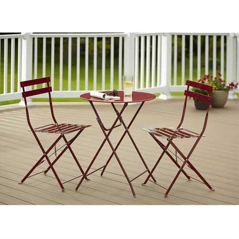 Image of Red 3-Piece Folding Outdoor Patio Furniture Bistro-Style Table and Chairs Set