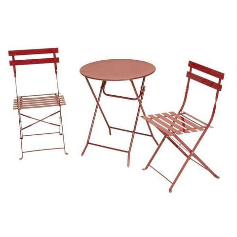 Image of Red 3-Piece Folding Outdoor Patio Furniture Bistro-Style Table and Chairs Set