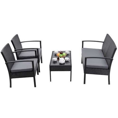 Image of Modern 4-Piece Outdoor Rattan Patio Furniture Set in Black