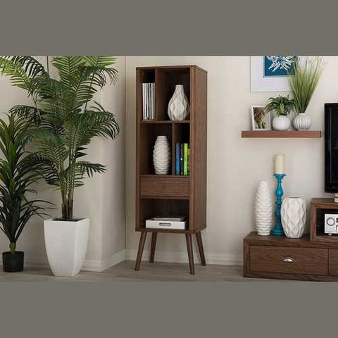 Image of Mid-Century Modern Bookcase Display Shelf in Walnut Wood Finish