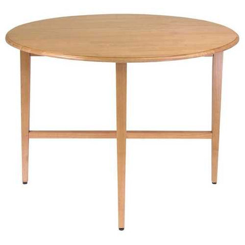 Image of Round Drop Leaf Dining Table in Light Oak Wood Finish