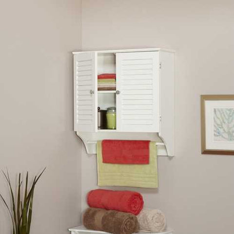 Image of White Bathroom Wall Cabinet with 2 Louver Shutter Doors and Shelf