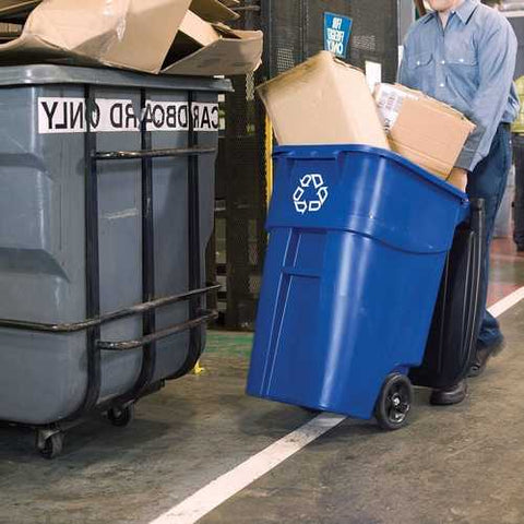 Image of 50 Gallon Blue Commercial Heavy-Duty Rollout Recycler Trash Can Container