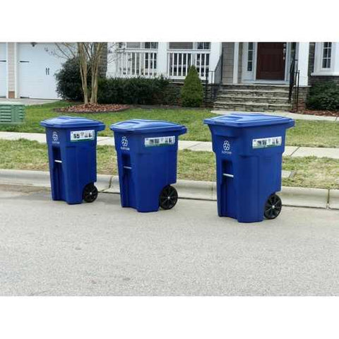 Image of 32 Gallon Blue Commercial Heavy-Duty Rollout Recycler Trash Can Container