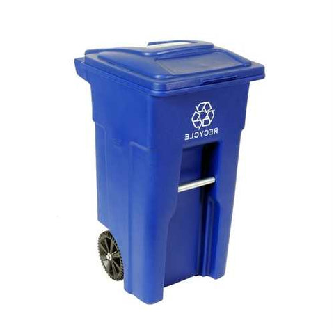 Image of 32 Gallon Blue Commercial Heavy-Duty Rollout Recycler Trash Can Container