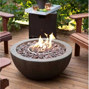 28-inch Round Gray Enviro Stone Fire Pit Bowl with Propane Tank Hideaway Table