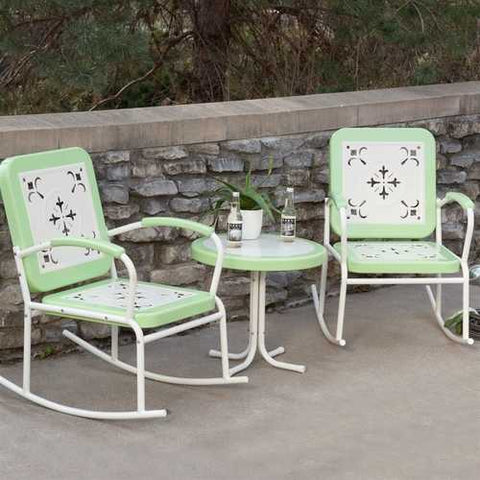 Image of Mint Green Retro Patio 3 Piece Metal Rocker Rocking Chair Set