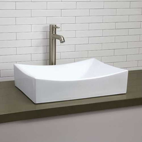 Image of Modern Rectangular White Ceramic Vessel Bathroom Sink with Curved Interior