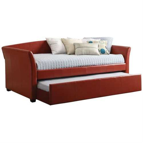 Image of Twin size Red Faux Leather Upholstered Daybed with Trundle