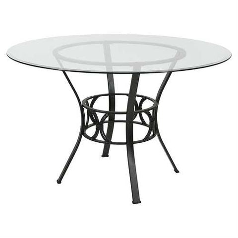 Image of Round 48-inch Clear Glass Dining Table with Black Metal Frame