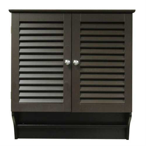 Image of Espresso Wall Mounted Bathroom Cabinet with Shelves and Towel Bar