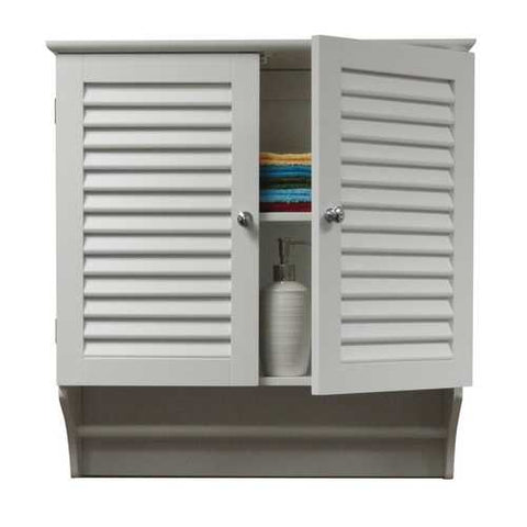 Image of Wall Mounted Bathroom Cabinet with Shelves and Towel Bar in White