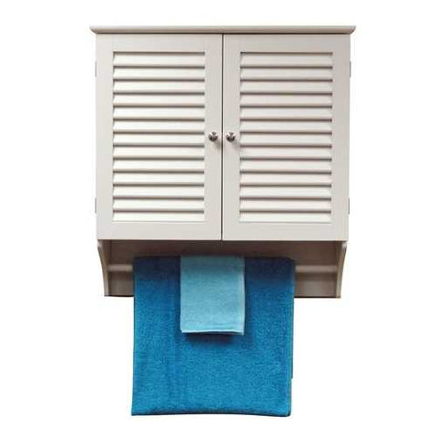 Image of Wall Mounted Bathroom Cabinet with Shelves and Towel Bar in White