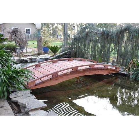 Image of Asian Style Outdoor Functional 6-Ft Wooden Garden Bridge in Sealed Redwood