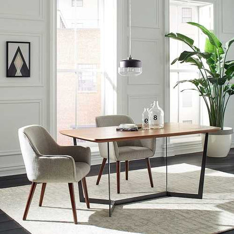 Image of Mid-Century Style Modern Accent Dining Chair with Wood Legs and Light Grey Fabric Seat