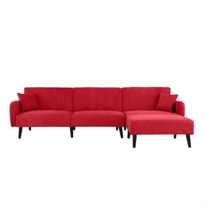 Mid-Century Modern Red Linen Sleeper Sectional Sofa