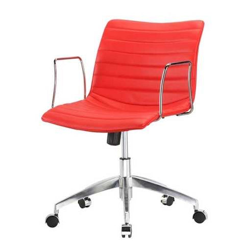 Image of Red Faux Leather Upholstered Mid-century Modern Mid-Back Office Chair