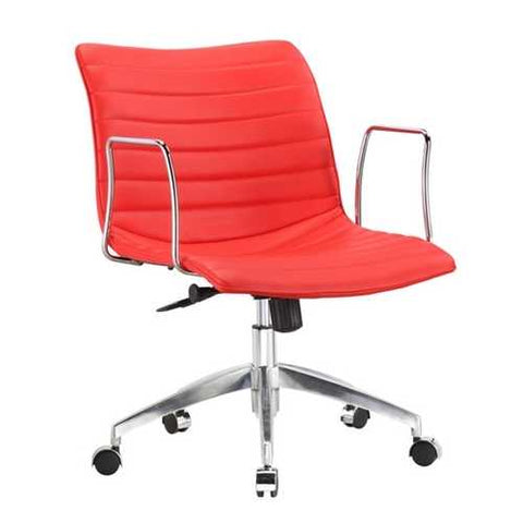 Image of Red Faux Leather Upholstered Mid-century Modern Mid-Back Office Chair