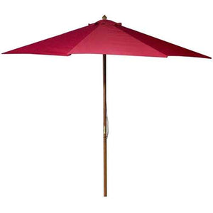 9-Ft Wooden Patio Umbrella with Pulley and Red Polyester Canopy