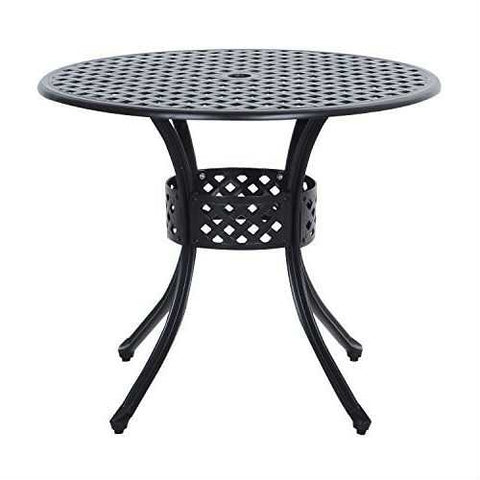 Image of Round Metal 36-inch Outdoor Patio Table in Black Cast Aluminum