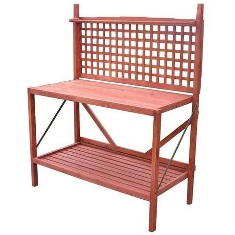 Image of Outdoor Folding Wooden Potting Bench Garden Trellis with Storage Space