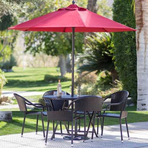 Image of Red 7.5 Ft Patio Umbrella with Dark Mahogany Stained Pole