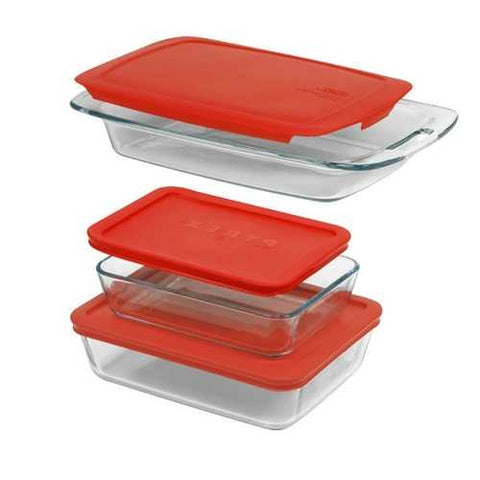 Image of 6-Piece Glass Bakeware Food Storage Set with Red Plastic Lids