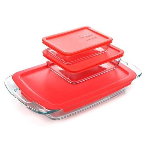 Image of 6-Piece Glass Bakeware Food Storage Set with Red Plastic Lids