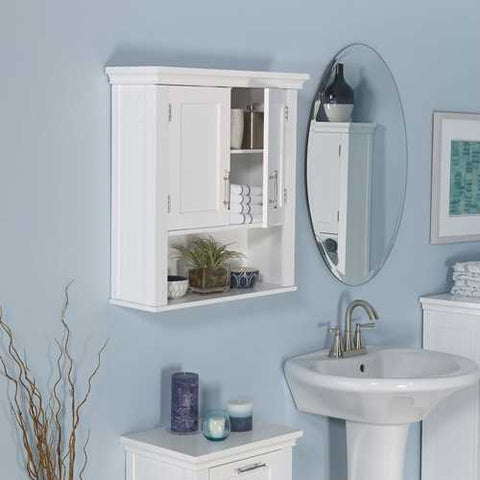 Image of White Bathroom Wall Cabinet Cupboard with Open Shelf