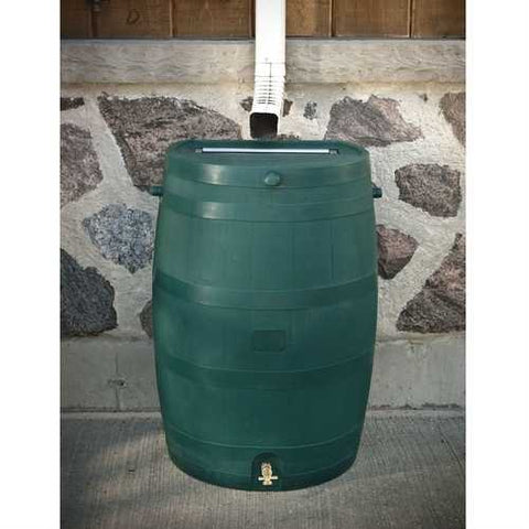 Image of Green 50-Gallon Rain Barrel in UV Resistant Plastic w/ Brass Spigot