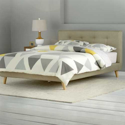 Image of Queen size Mid-Century Style Beige Upholstered Platform Bed