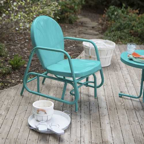 Image of Aqua Teal Turquoise Blue Outdoor Retro Modern Classic Patio Glider Chair