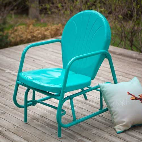 Image of Aqua Teal Turquoise Blue Outdoor Retro Modern Classic Patio Glider Chair