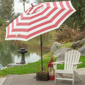 Coral Red White Stripe 7.5-Ft Outdoor Patio Umbrella with Metal Pole