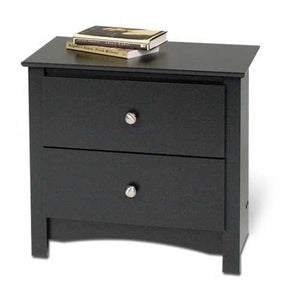 Black Two Drawer Bedroom Nightstand with Brushed Nickle Knobs