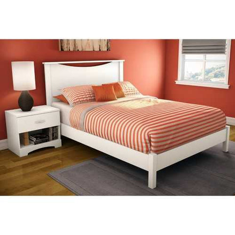 Image of Full size Simple Platform Bed in White Finish - Modern Design