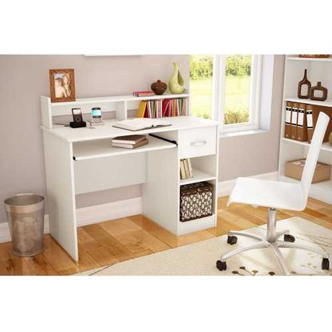 Image of Modern Computer Desk with Keyboard Tray in White Finish