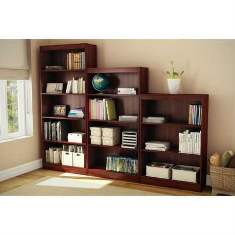 Image of Contemporary 5-Shelf Bookcase Bookshelf in Royal Cherry Wood Finish