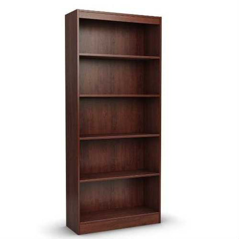 Image of Contemporary 5-Shelf Bookcase Bookshelf in Royal Cherry Wood Finish