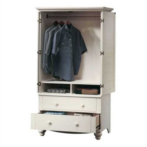 Image of Bedroom Wardrobe Cabinet Storage Armoire with Louver Doors in White