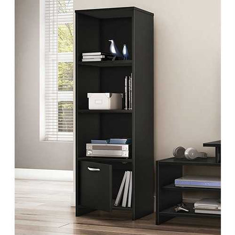 Image of Modern Bookcase with 3 Shelves & Bottom Door in Black