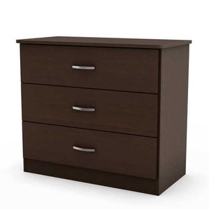 Modern Bedroom Storage Chest 3-Drawer Dresser in Dark Brown Chocolate Finish