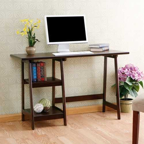 Image of Espresso Finish Wood Home Office Laptop Computer Desk