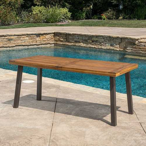 Image of Acacia Wood 69 x 32 inch Outdoor Patio Dining Table in Teak Finish